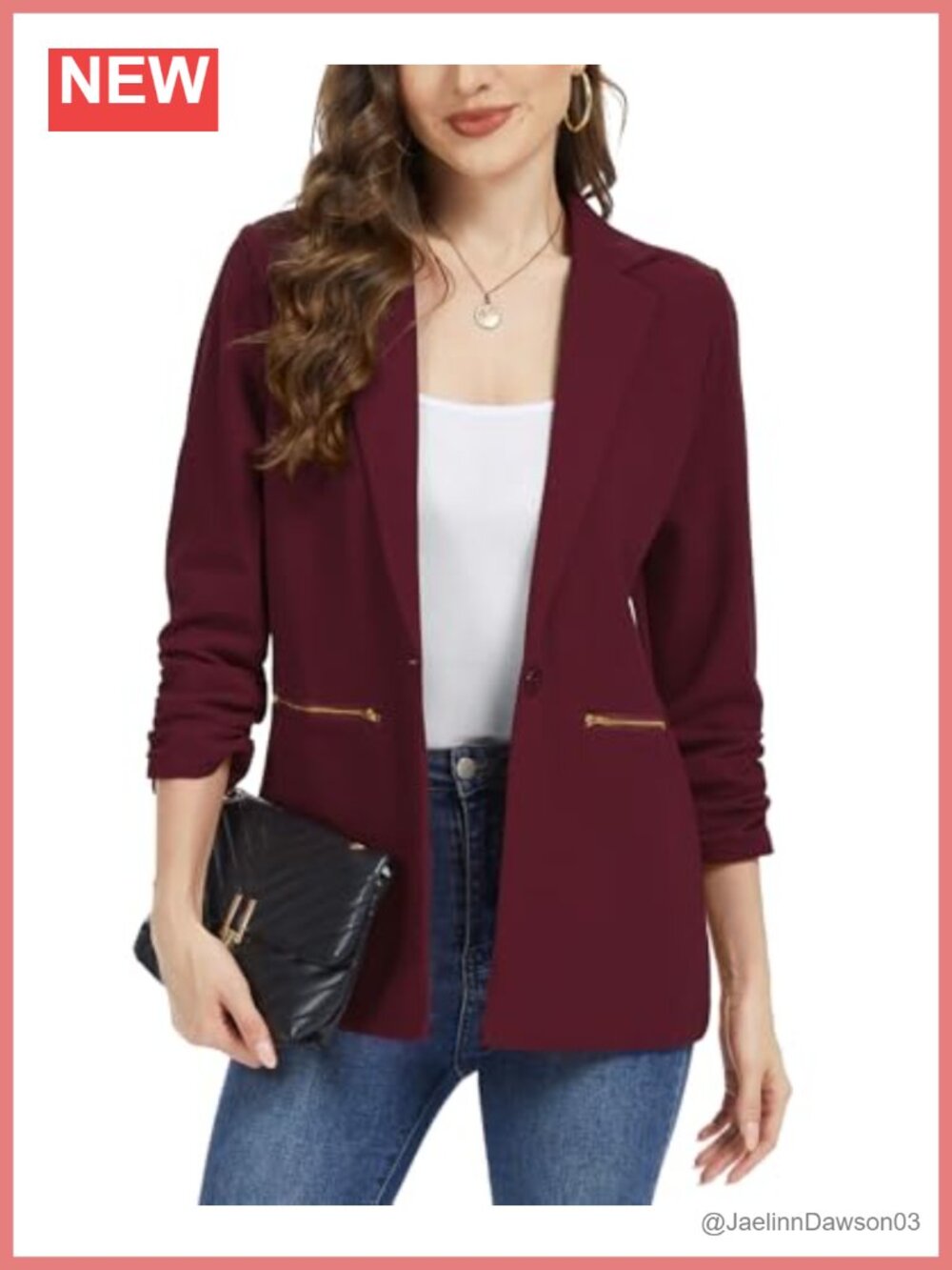 Womens Blazer 3/4 Ruched Sleeve Business Casual Work Suit Jacket